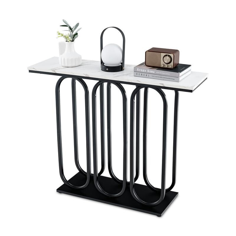 Modern Faux Marble Console Table – 100CM Entryway Hallway Shelf w/ Foot Pads