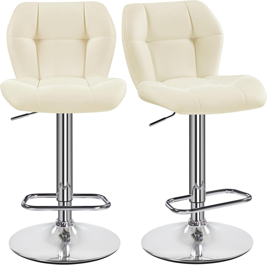 Adjustable Swivel Bar Stools Set of 2 Beige PU Counter Chairs