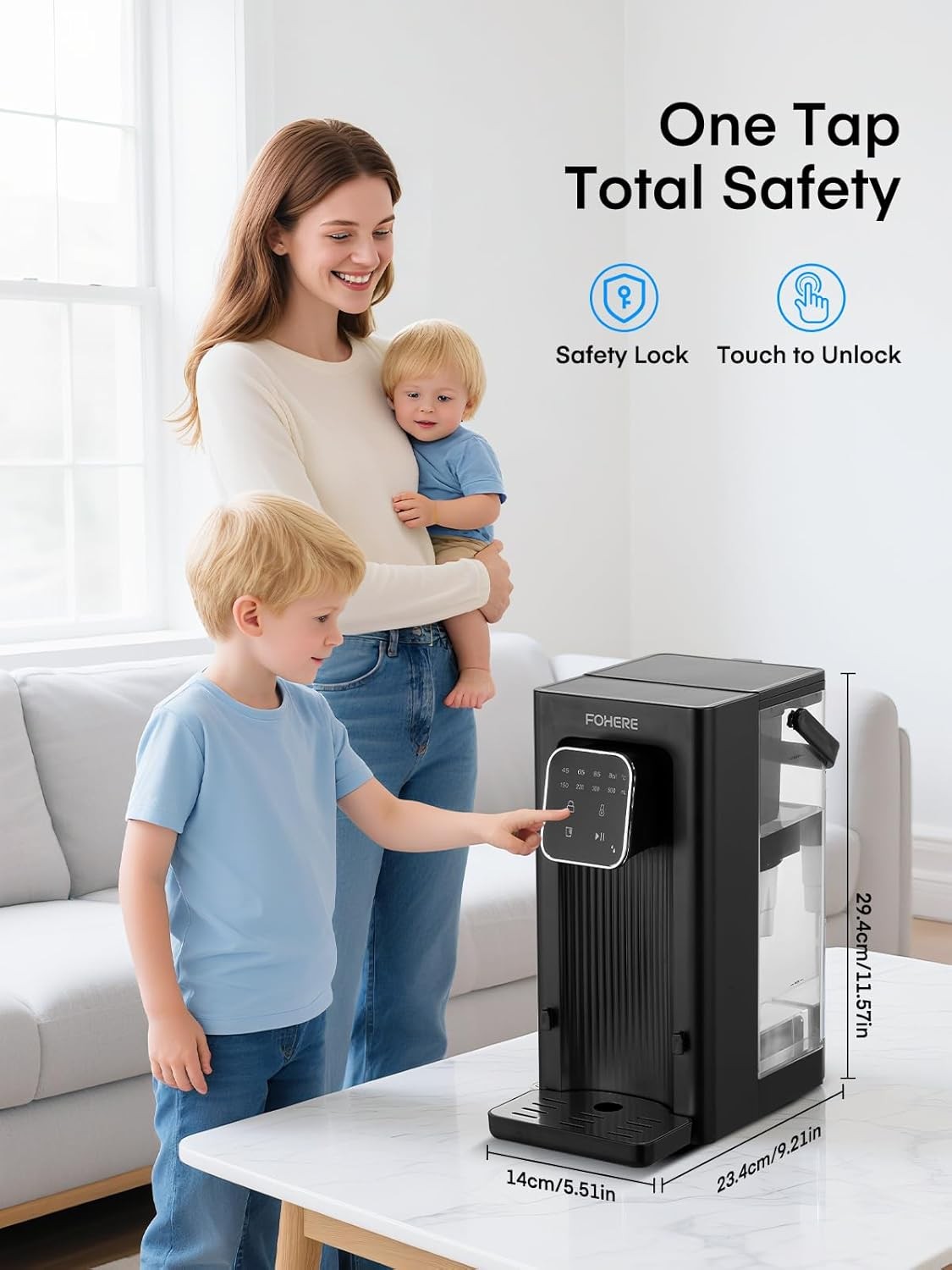 Instant Hot Water Dispenser Touch Screen 4 Temp 2.5L Safety Lock