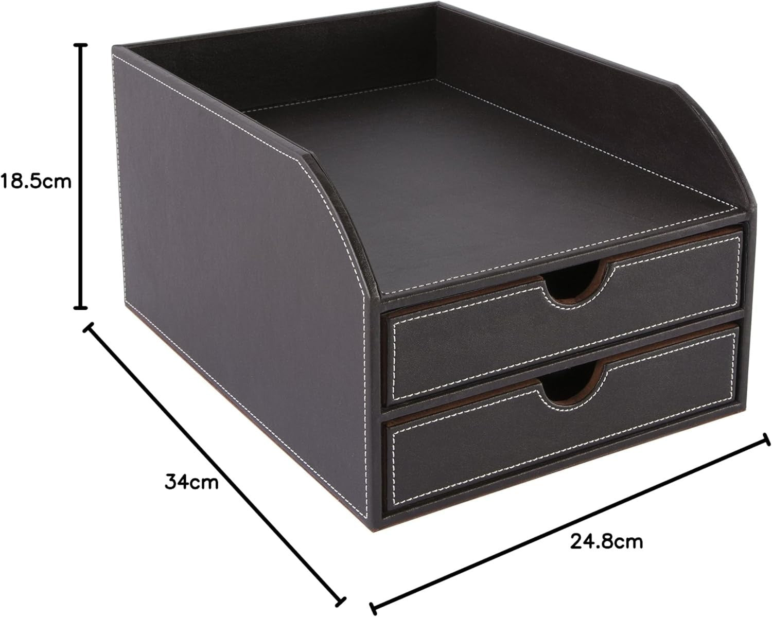 Faux Leather 2-Tier Desk Paper Sorter A4 Document File Organiser
