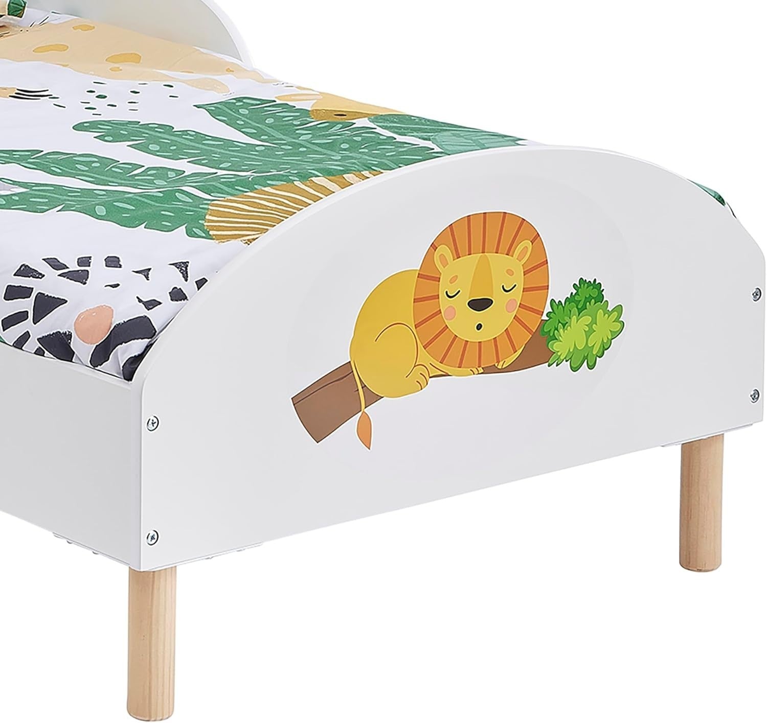 Toddler Bed with Lion Design – Kids Wooden Frame, Safe & Low, 144x74x68cm
