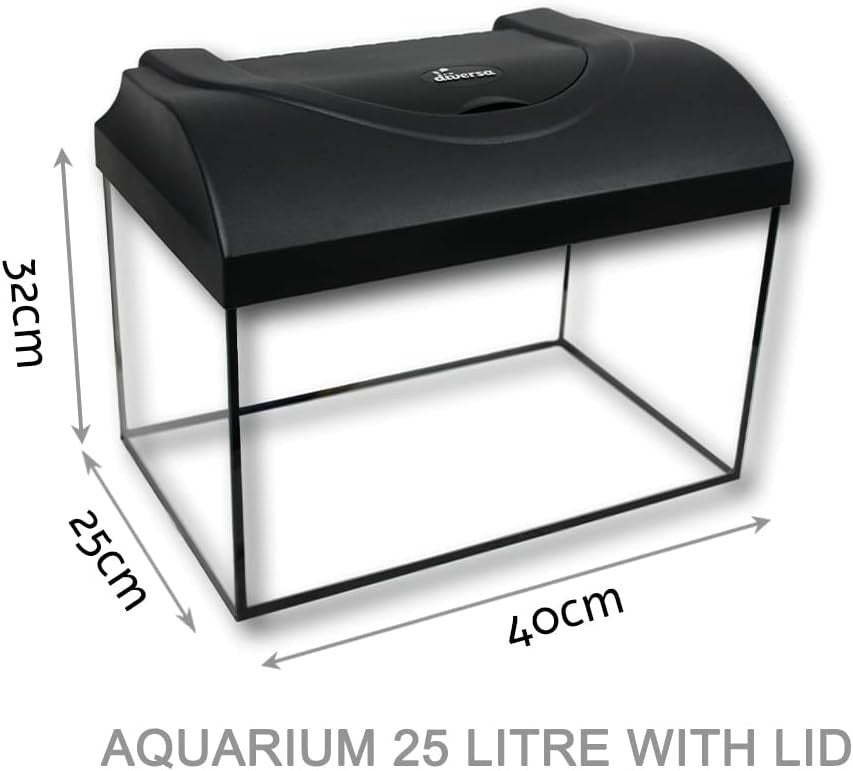 25L Glass Aquarium Fish Tank With LED Lid Clear Freshwater Tank