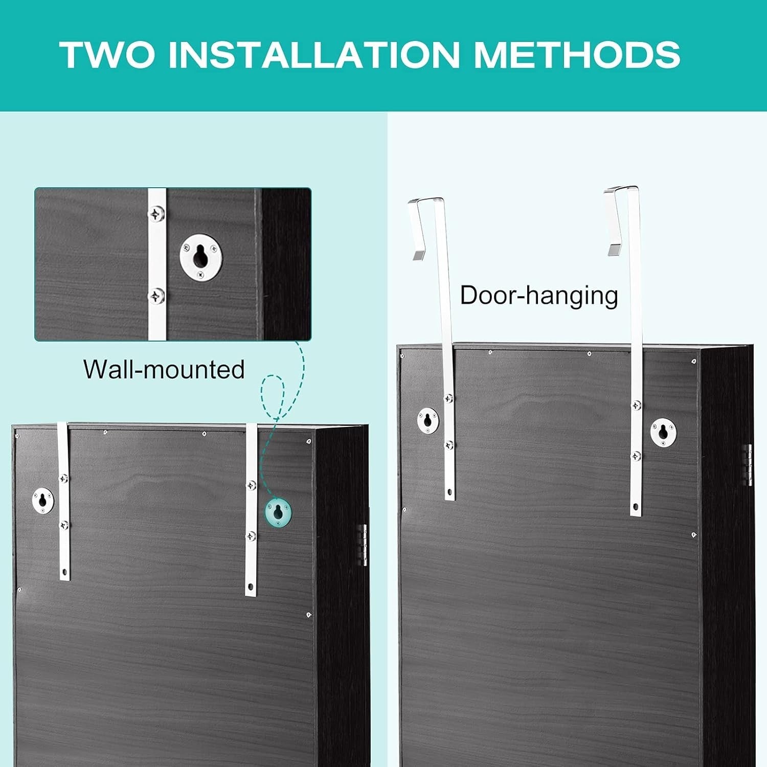 LED Mirror Jewelry Armoire Wall or Door Mount Lockable Makeup Storage