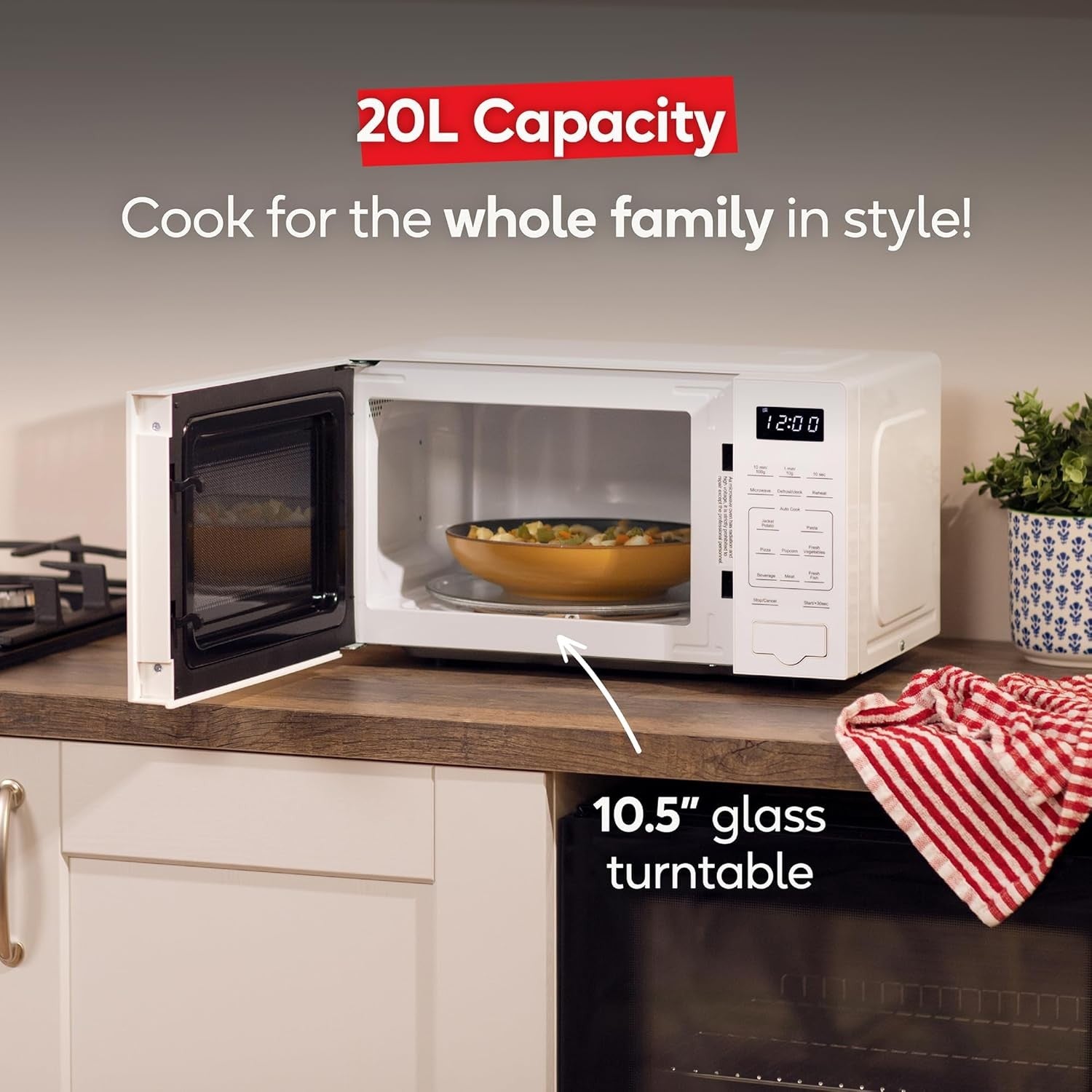 20L Digital Microwave 800W Touch Control 10 Power Levels White