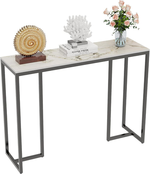 Slim Marble Console Table White Gold 100cm Entryway Desk Metal Legs Modern