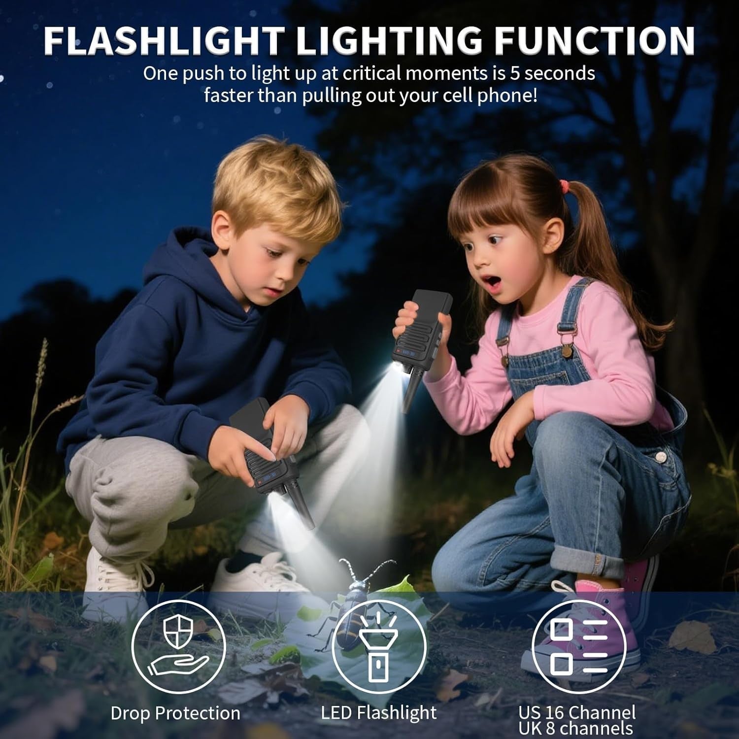 Kids Walkie Talkies Rechargeable 3KM Long Range LED 8 Channel Gift
