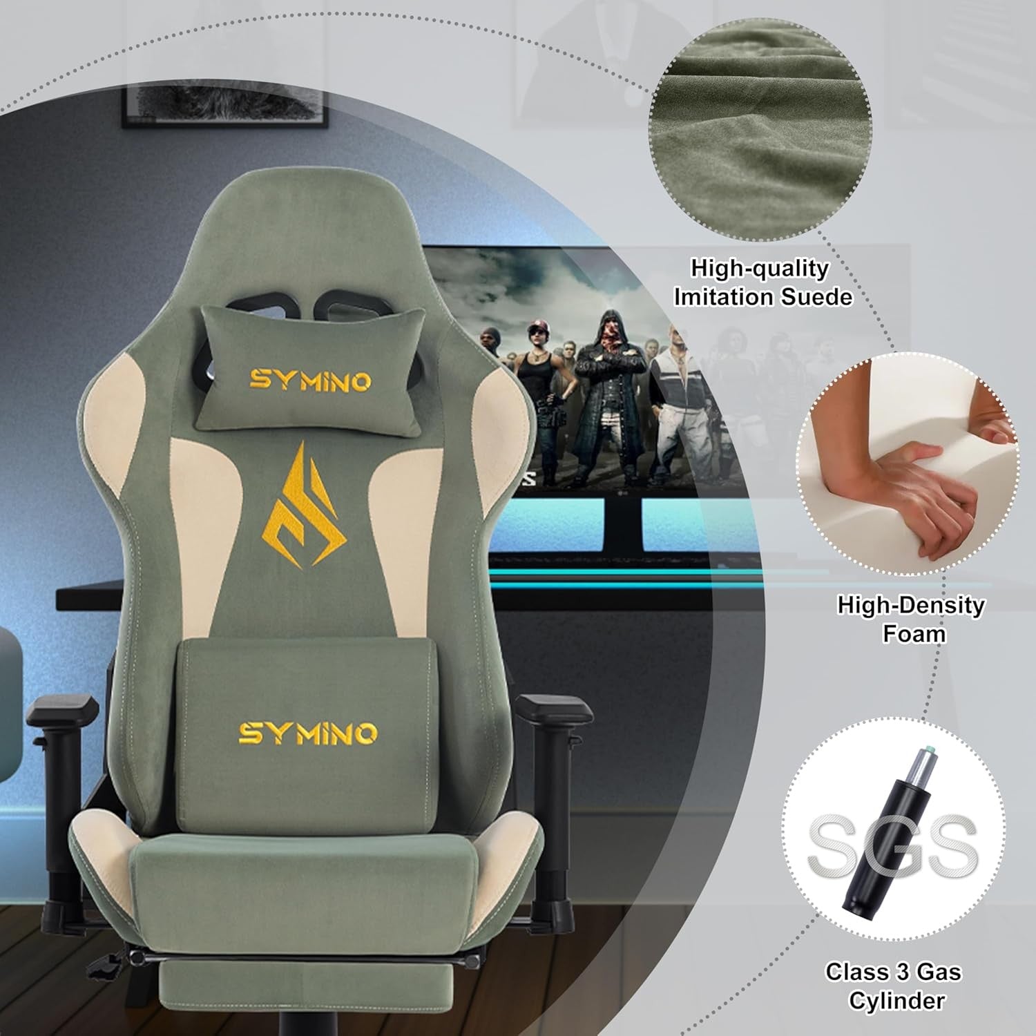 Gaming Chair with Footrest Ergonomic PC Computer Chair Adjustable