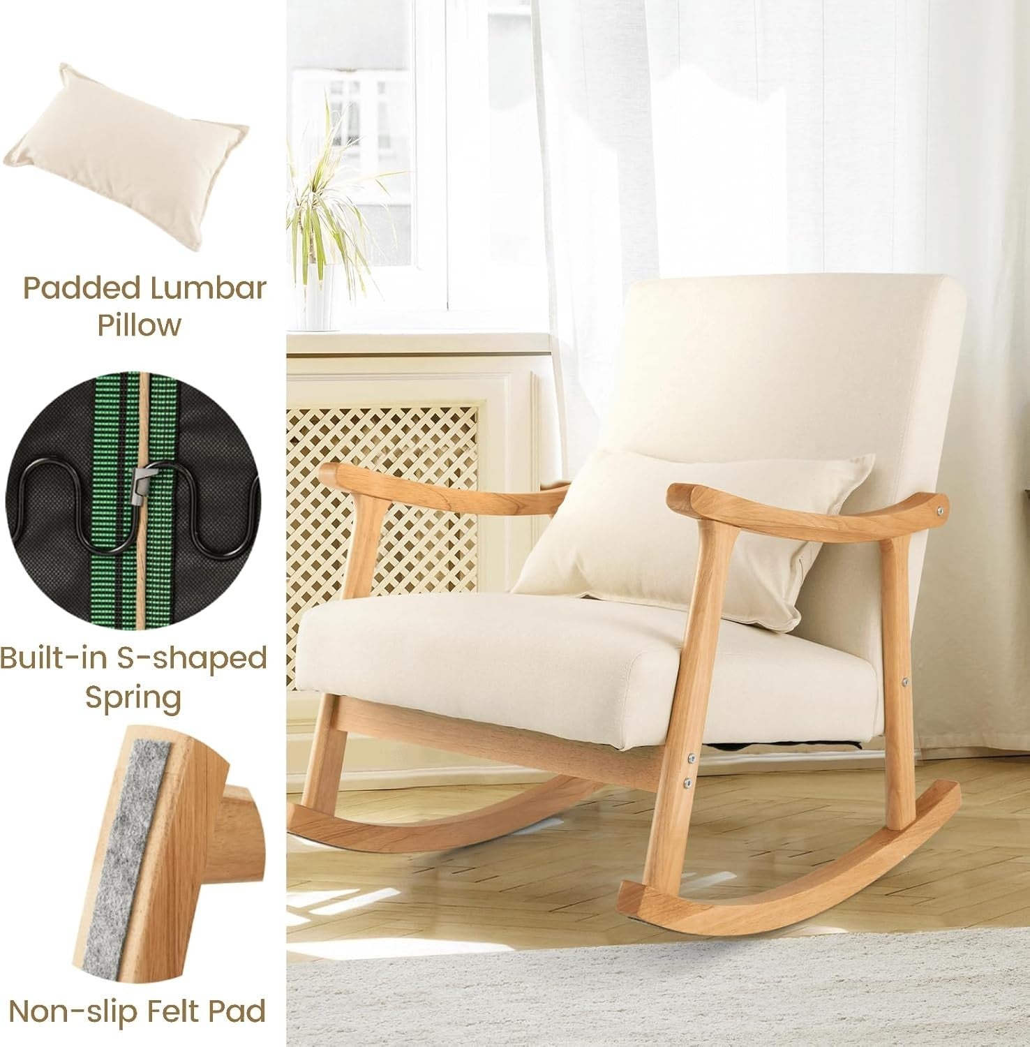 Rocking Lounge Chair Recliner Soft Cushion Lumbar Pillow 78x66x83cm
