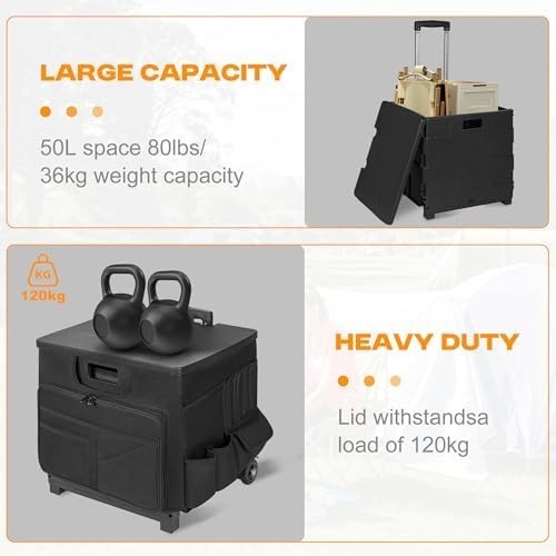 50L Folding Trolley Box Cart Heavy Duty Storage Crate Telescopic Handle