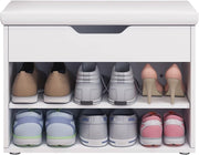 Modern White Shoe Storage Bench with Cushion, 2-Tier Rack & Hidden Compartment