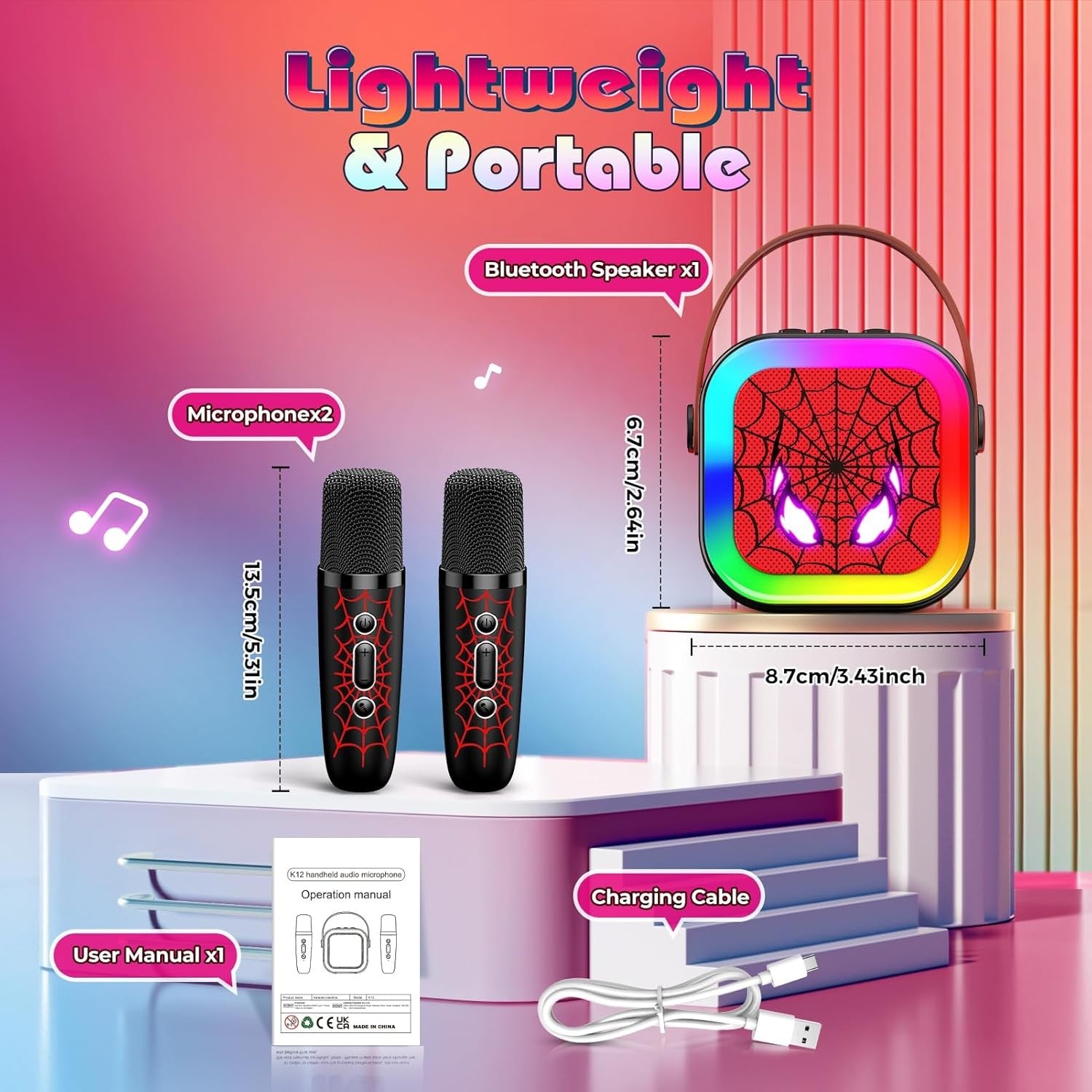 Kids Karaoke Machine 2 Wireless Mics Bluetooth