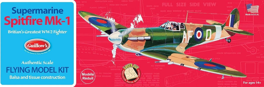 Supermarine Spitfire Balsa Wood Model Kit 1:16 Scale Warplane Build Set