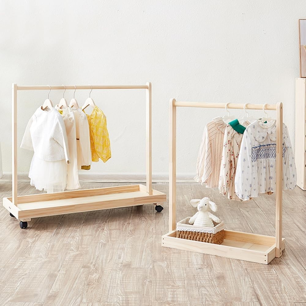 Wooden Kids Clothes Rack Toddler Dress Up Stand Natural