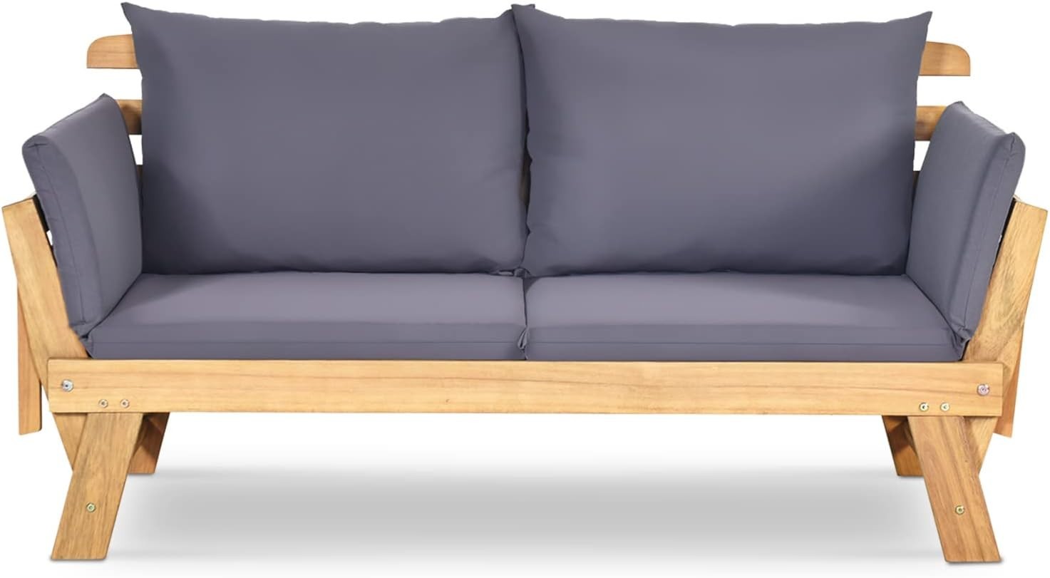 3-in-1 Outdoor Sofa Bed Recliner with Cushions – Convertible Wood Daybed