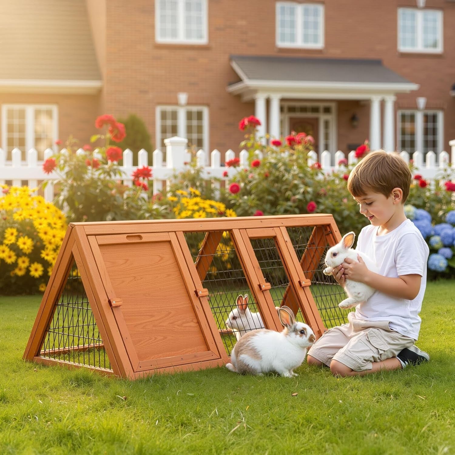 Wooden Rabbit Hutch Open Run 118x50x45cm Spruce