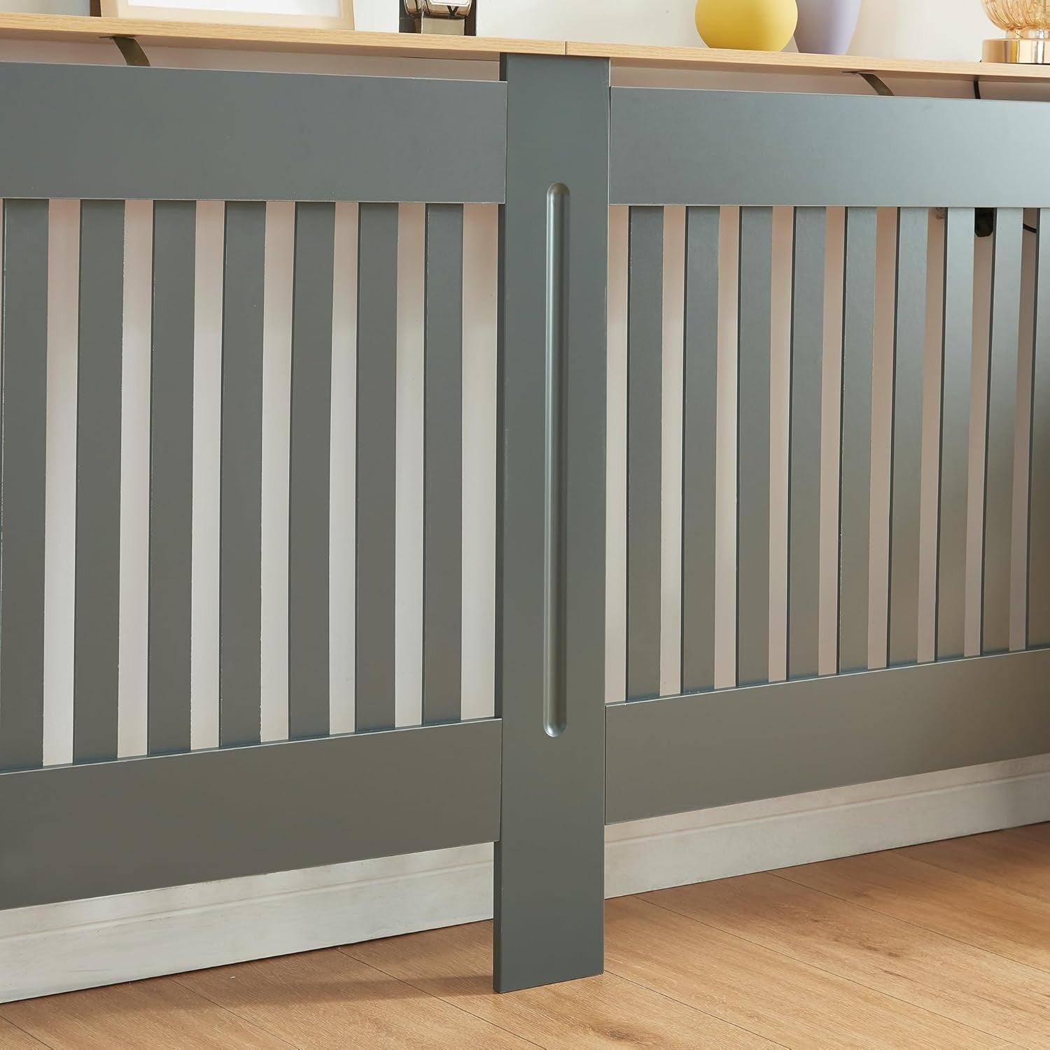 Grey Radiator Cover Extra Large 172cm Wooden Cabinet with Slatted Grill