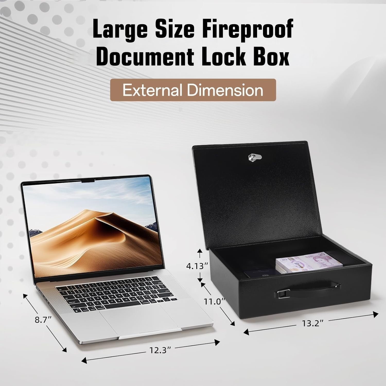 Fireproof Document Box Key Lock A4 File Cash Passport Storage Chest