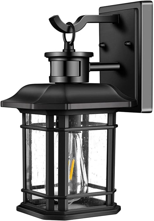 Modern Outdoor Wall Light with Motion Sensor, Waterproof Porch Lamp, Black