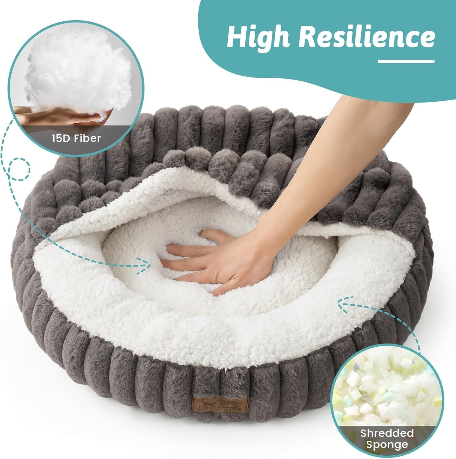 Round Cat Bed with Blanket Washable Faux Fur Pet Sofa Non Slip Bottom