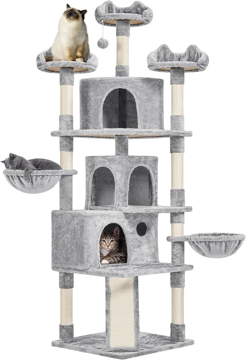 194cm Light Grey Cat Tree Tower with Condos Baskets Scratching Posts