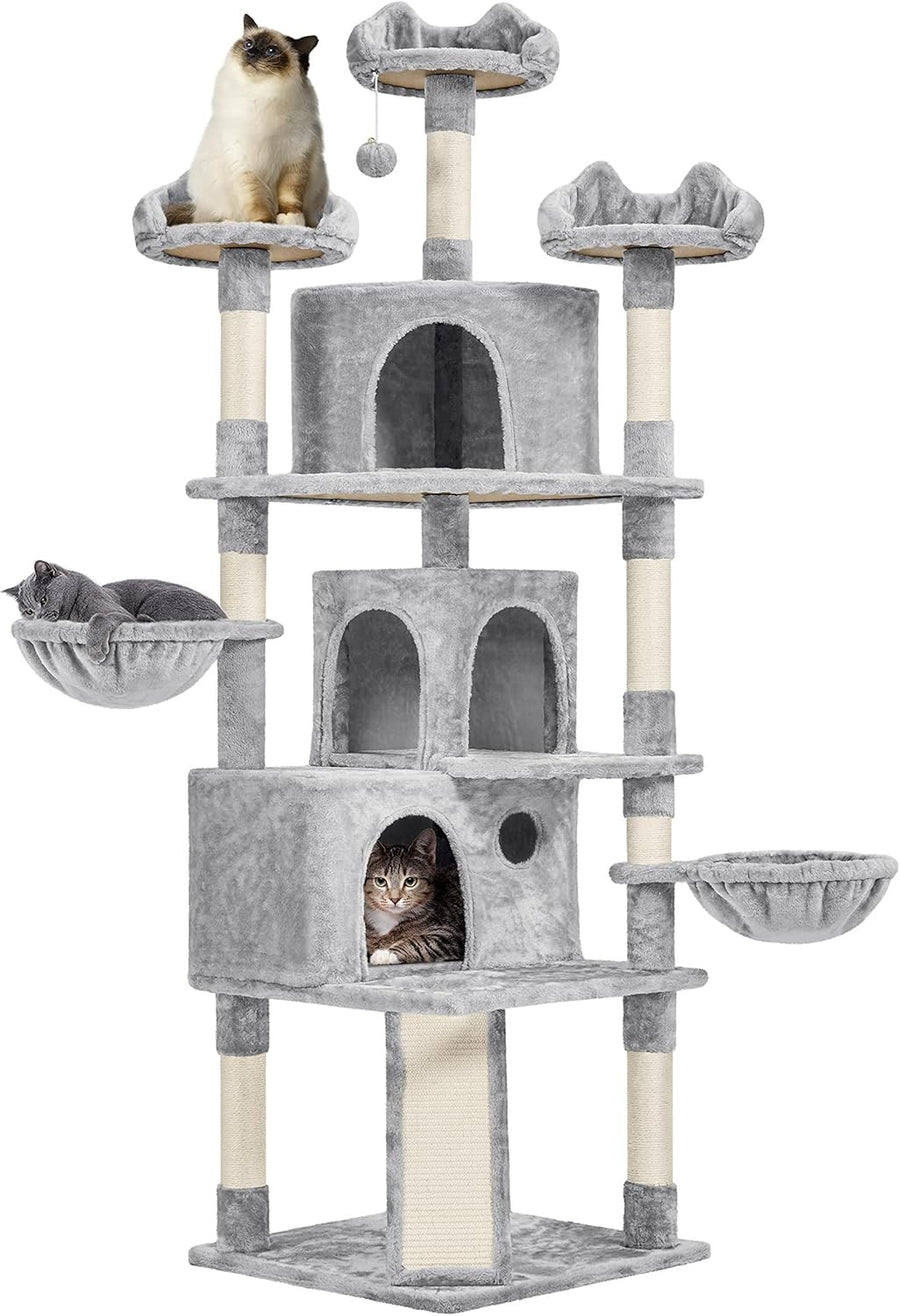 194cm Light Grey Cat Tree Tower with Condos Baskets Scratching Posts