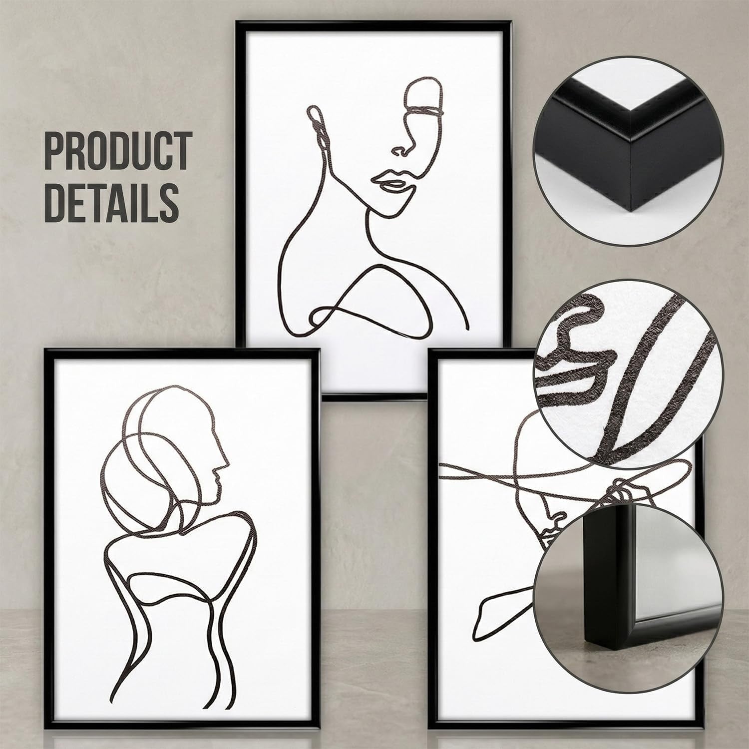 3PC Abstract Female Line Art Prints Minimalist Black White A4