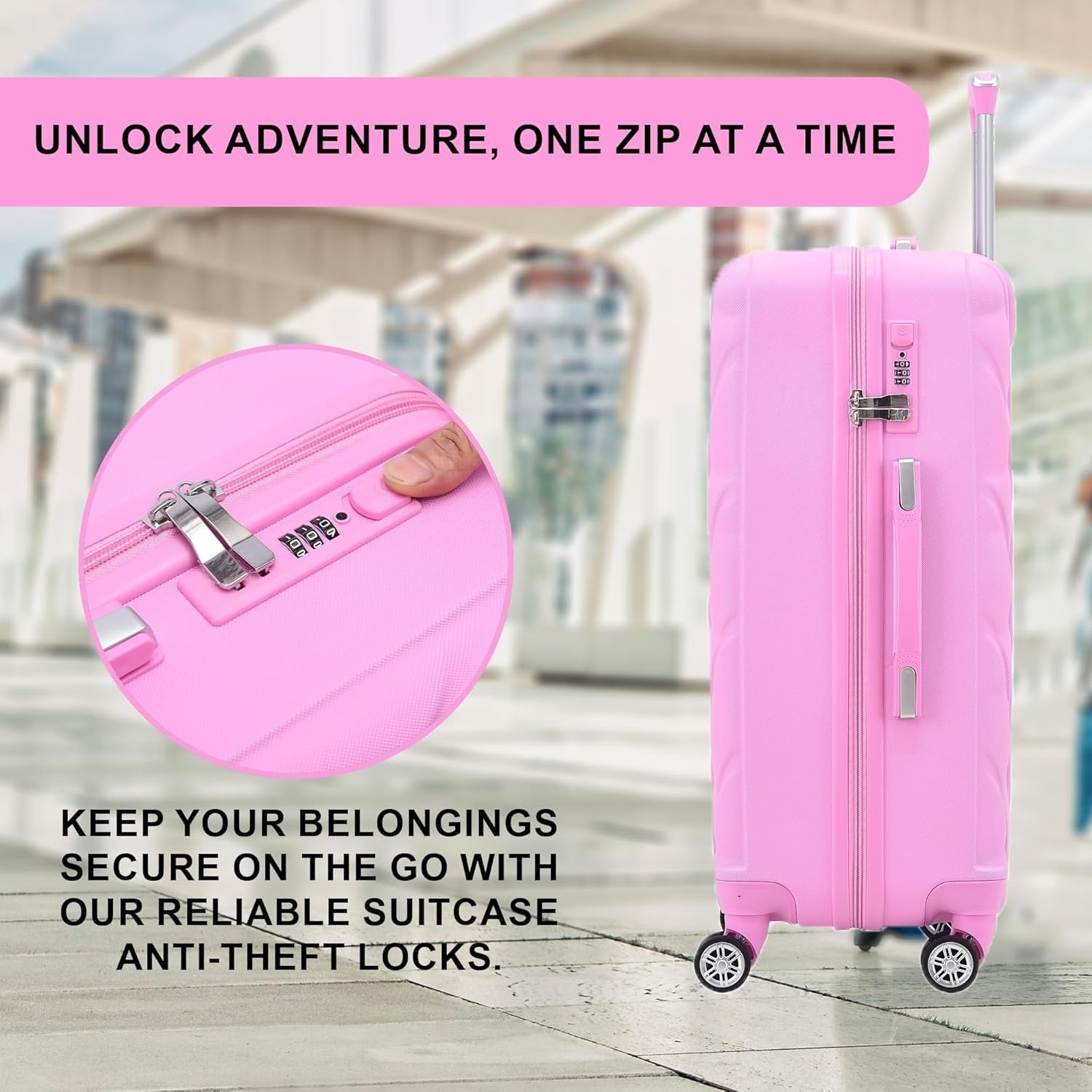 20 Inch Cabin Carry On Hard Shell Suitcase 4 Dual Spinner Wheels Lock Pink