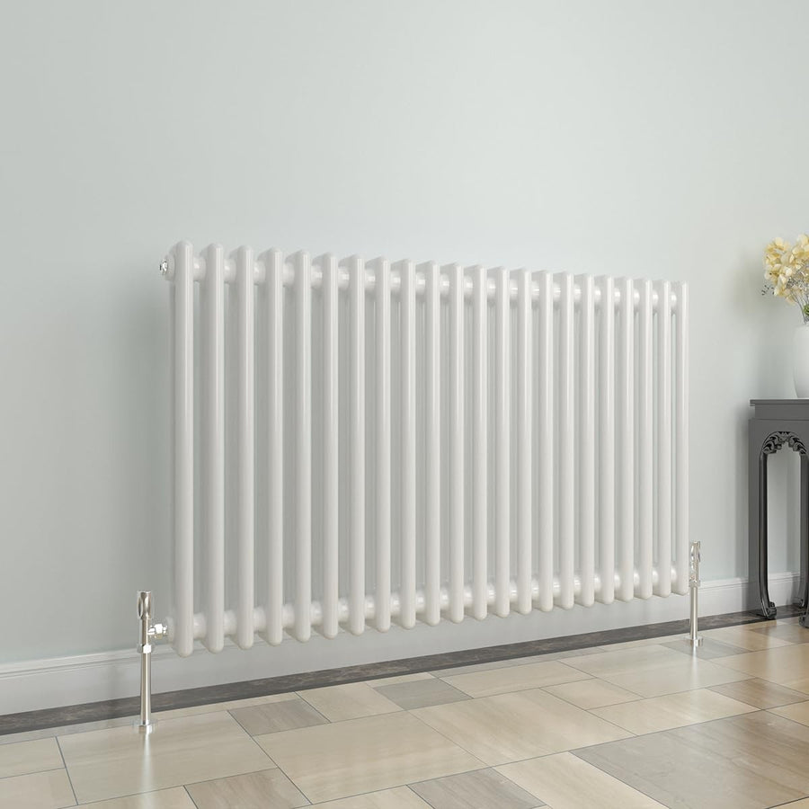 White 2 Column Designer Horizontal Radiator 600x1010mm Modern Cast Iron