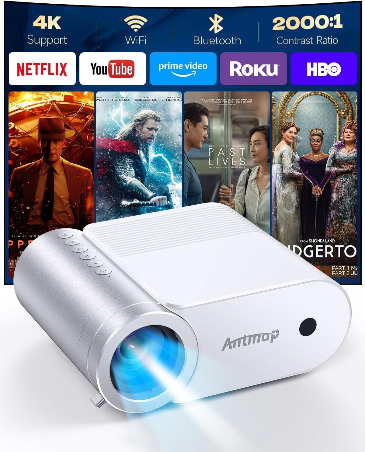 Mini Smart Projector 400 ANSI 1080P WiFi 6 Bluetooth Outdoor Cinema