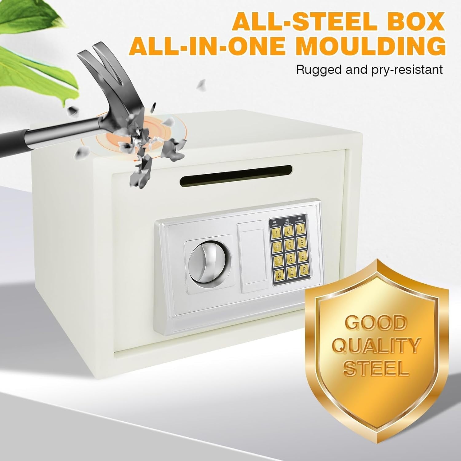 16L Home Safe Box Digital Keypad Security Lock Cash Document White