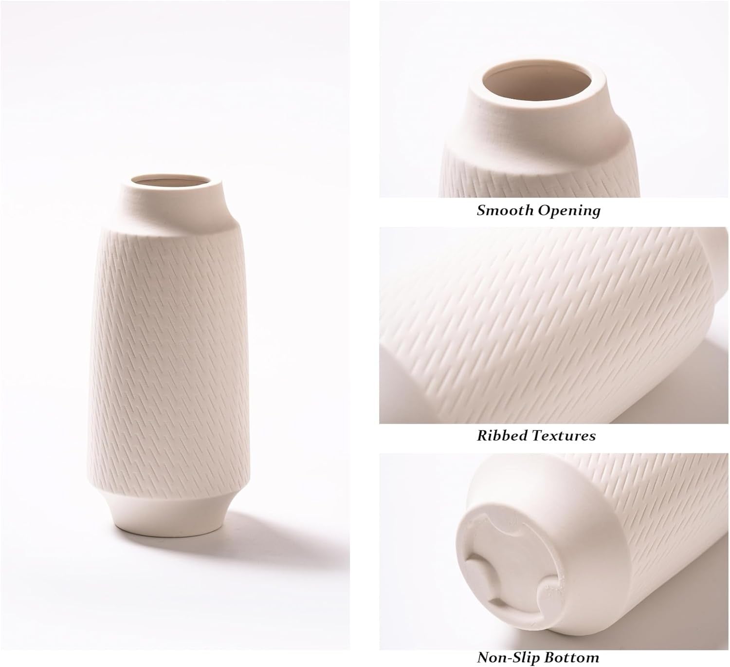 Ceramic Vase Set of 3 White Textured Flower Vases Modern Boho Decor