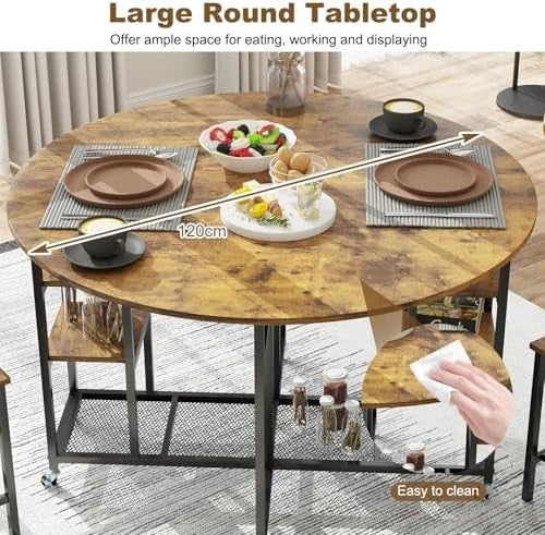 3-Piece Folding Dining Table Set with Stools & Storage Wheels