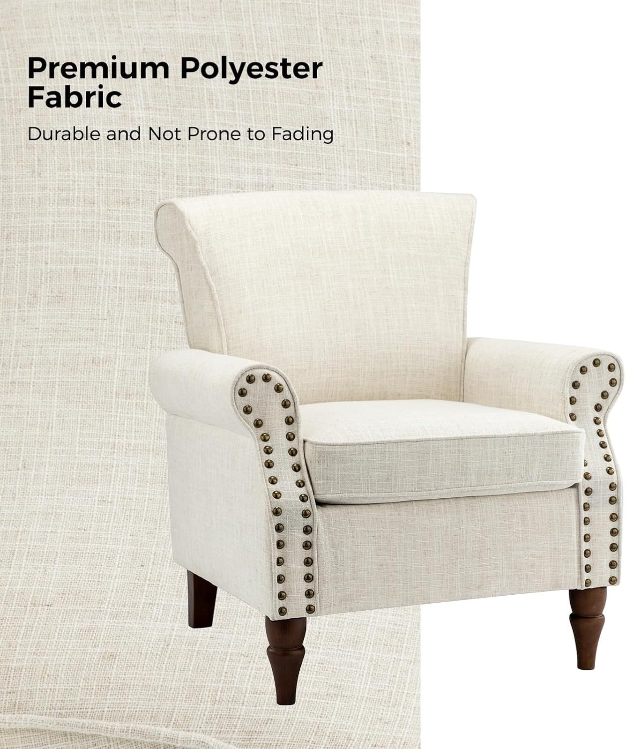 Wingback Accent Chair Comfy Upholstered Armchair Nailhead Lounge Sofa