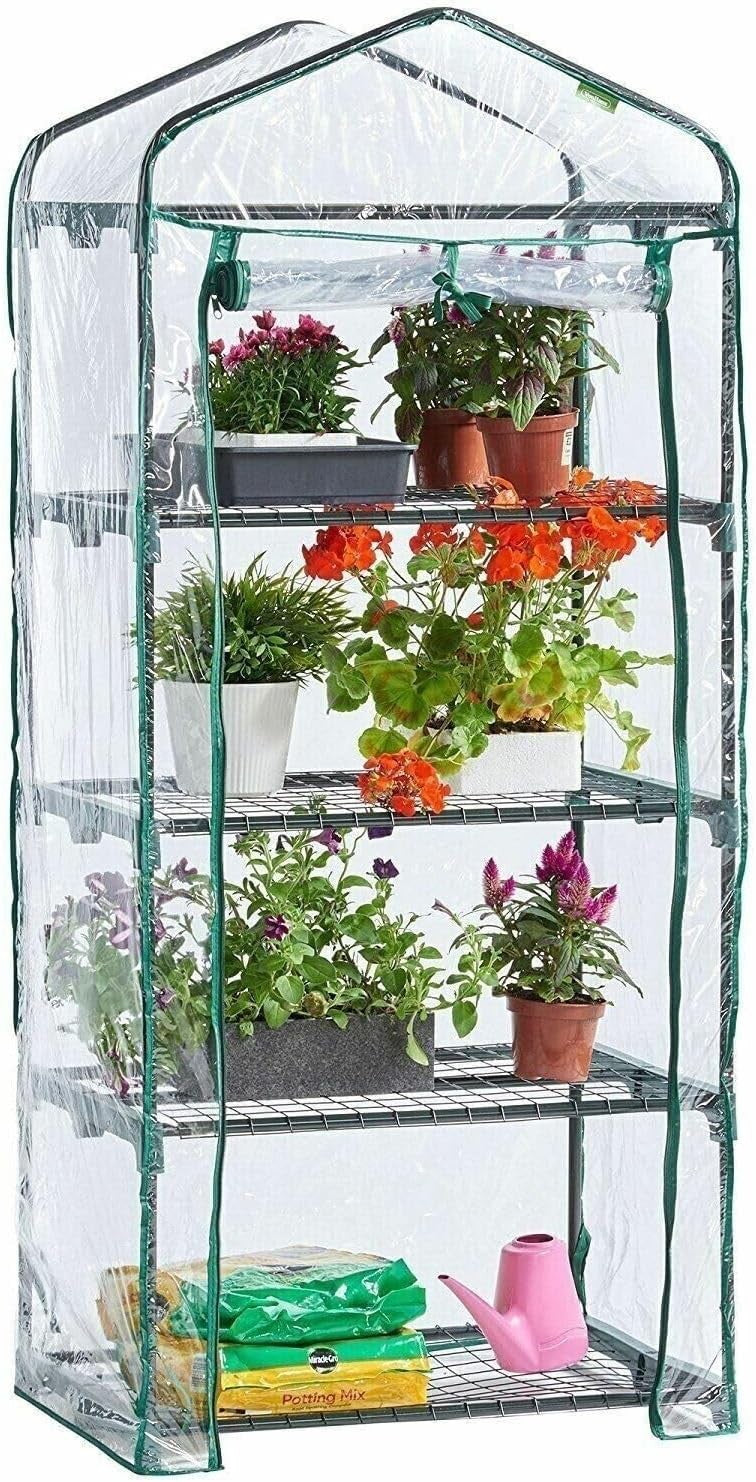 4-Tier Mini Greenhouse with Clear PVC Cover & Zipped Door for Outdoor Plants