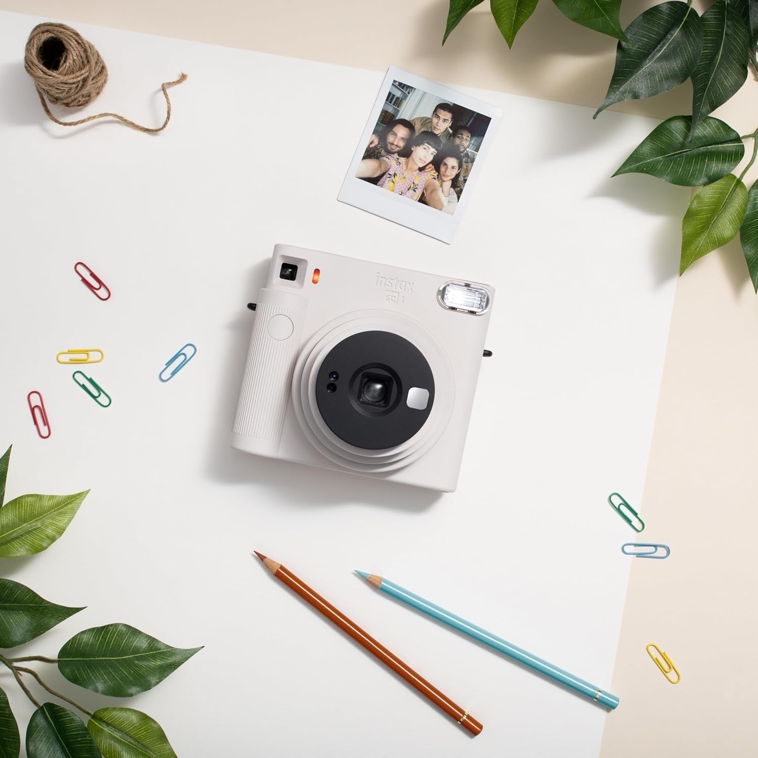 Square Instant Camera Chalk White Selfie Mirror Auto Exposure Camera