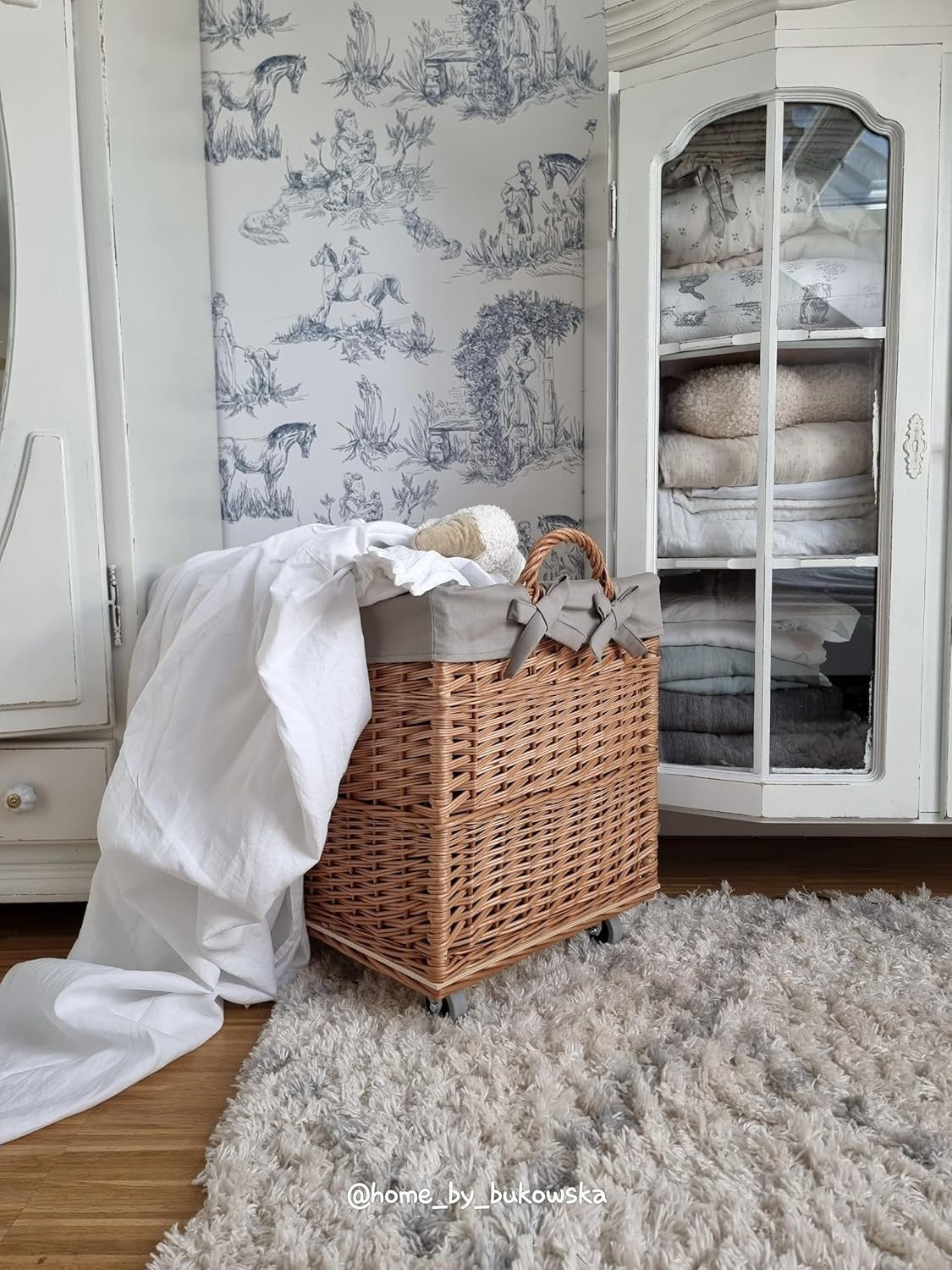 Rustic Wicker Log Basket with Handle, Indoor Firewood Storage, 63x43x52 cm