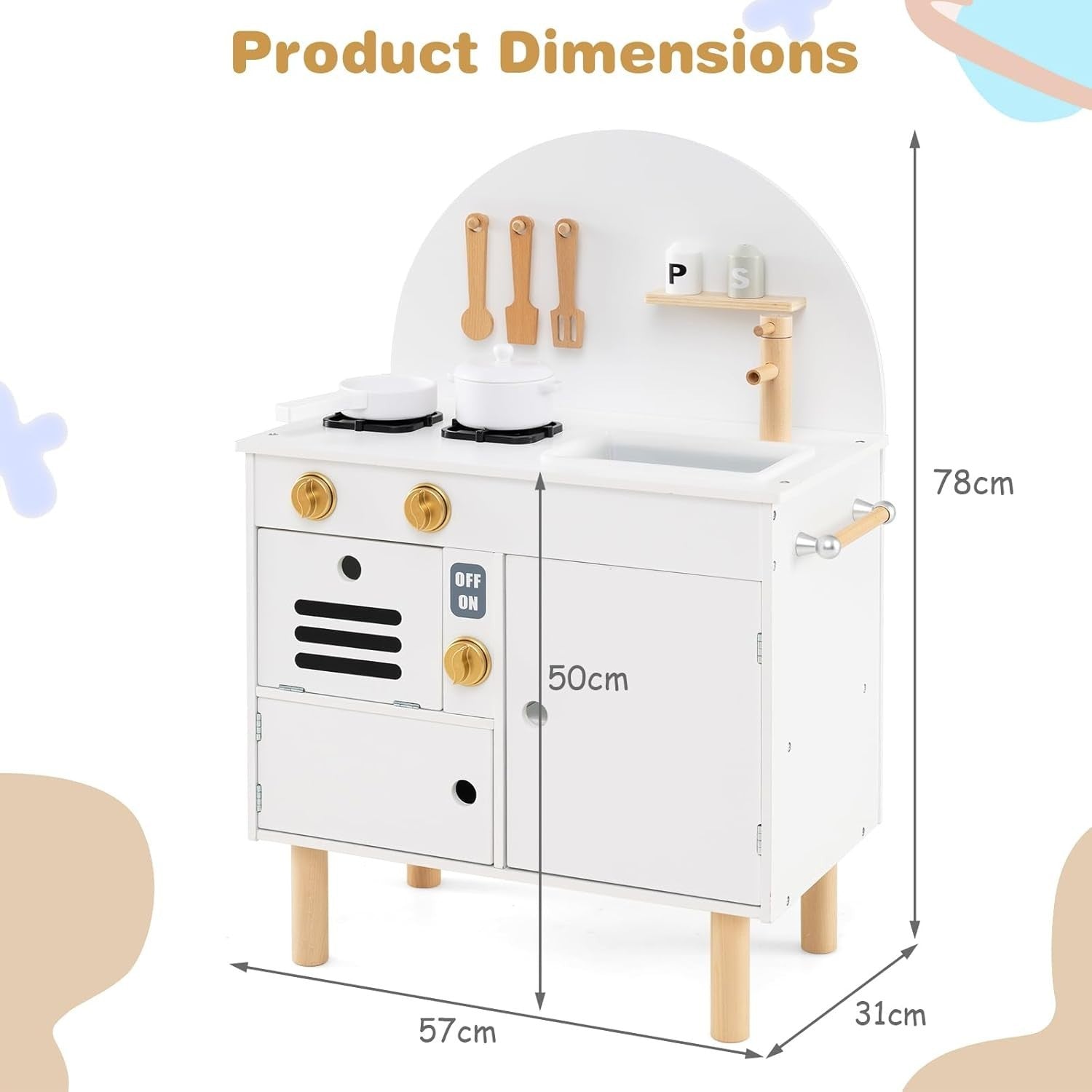 Kids Wooden Play Kitchen White Pretend Cooking Toy Set Accessories