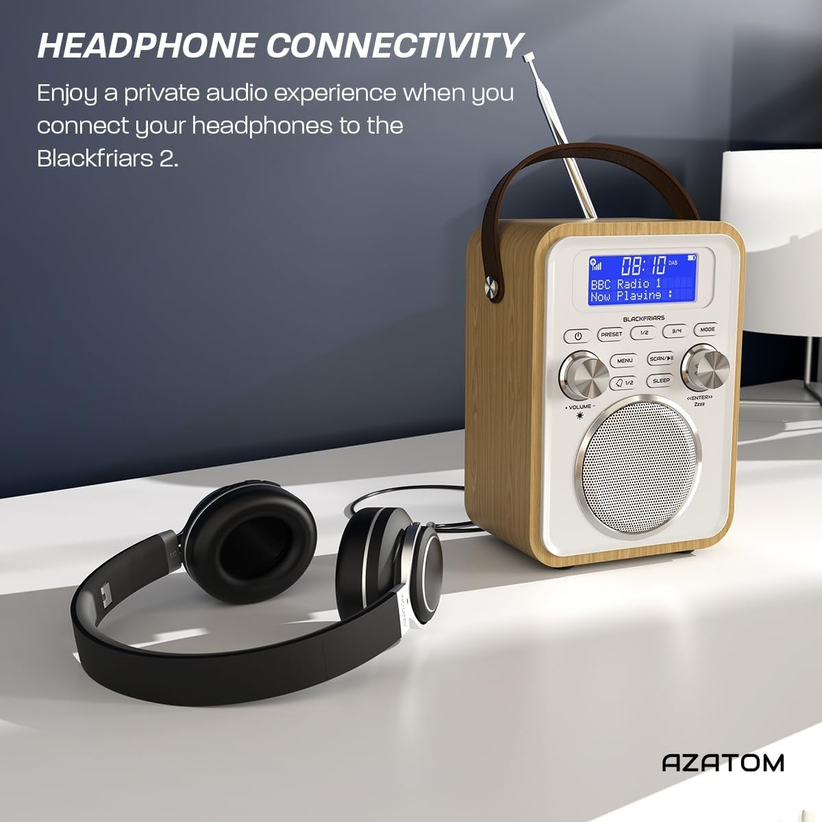 Light Oak Portable DAB DAB+ FM Radio Bluetooth Rechargeable Dual Alarm
