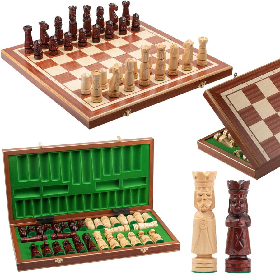 56cm Luxury Inlaid Wooden Chess Set – Handcrafted Folding Board & Tall Weighted
