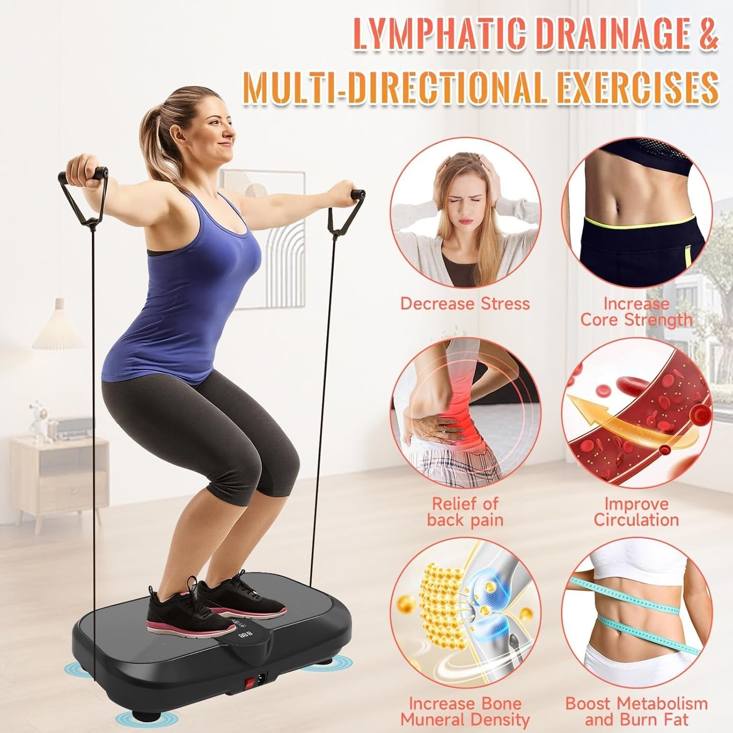 Black 4D Vibration Plate Exercise Machine w Heating 120 Speeds Bluetooth
