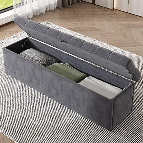 Large Velvet Storage Ottoman Bench with Cushion – Bedroom Hallway Footstool