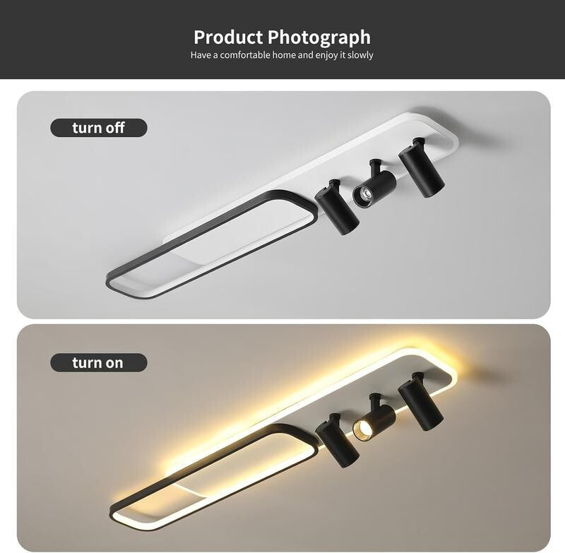 Modern LED Ceiling Light 3-Way Track Spotlight Dimmable 55W Black Fixture