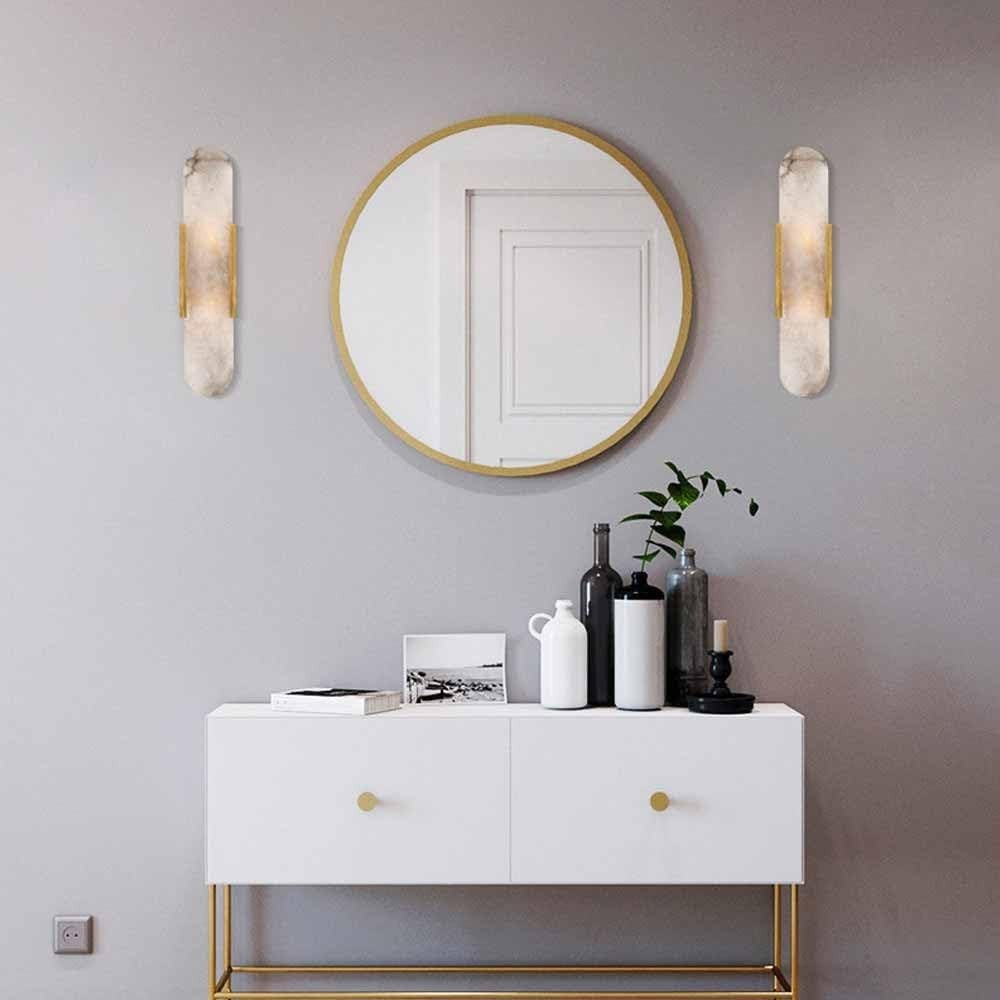 Modern Marble Wall Sconces Set of 2 - Gold LED Bathroom Vanity Lights