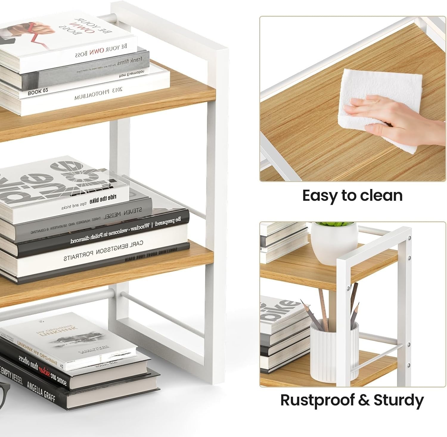Wood Desk Shelf Organizer 2 Tier Desktop Storage Rack for Office Home White