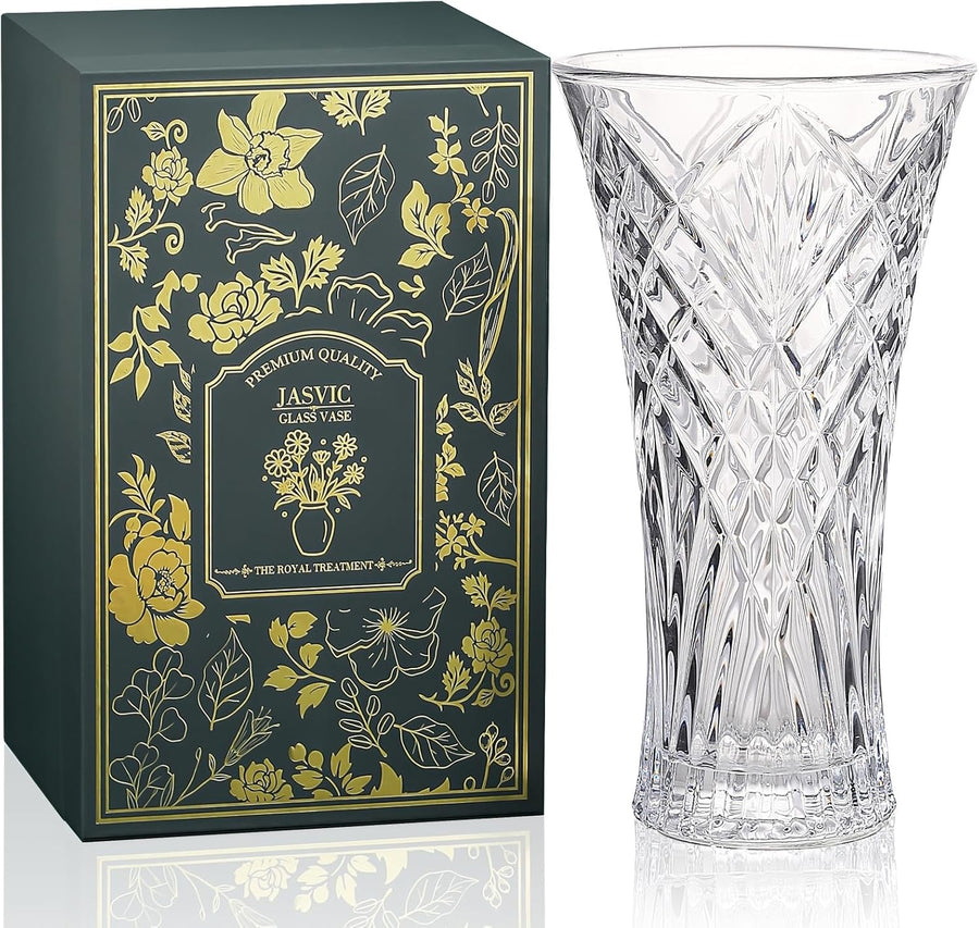 30cm Crystal Glass Flower Vase Tall Diamond Cut Wedding Table Centrepiece