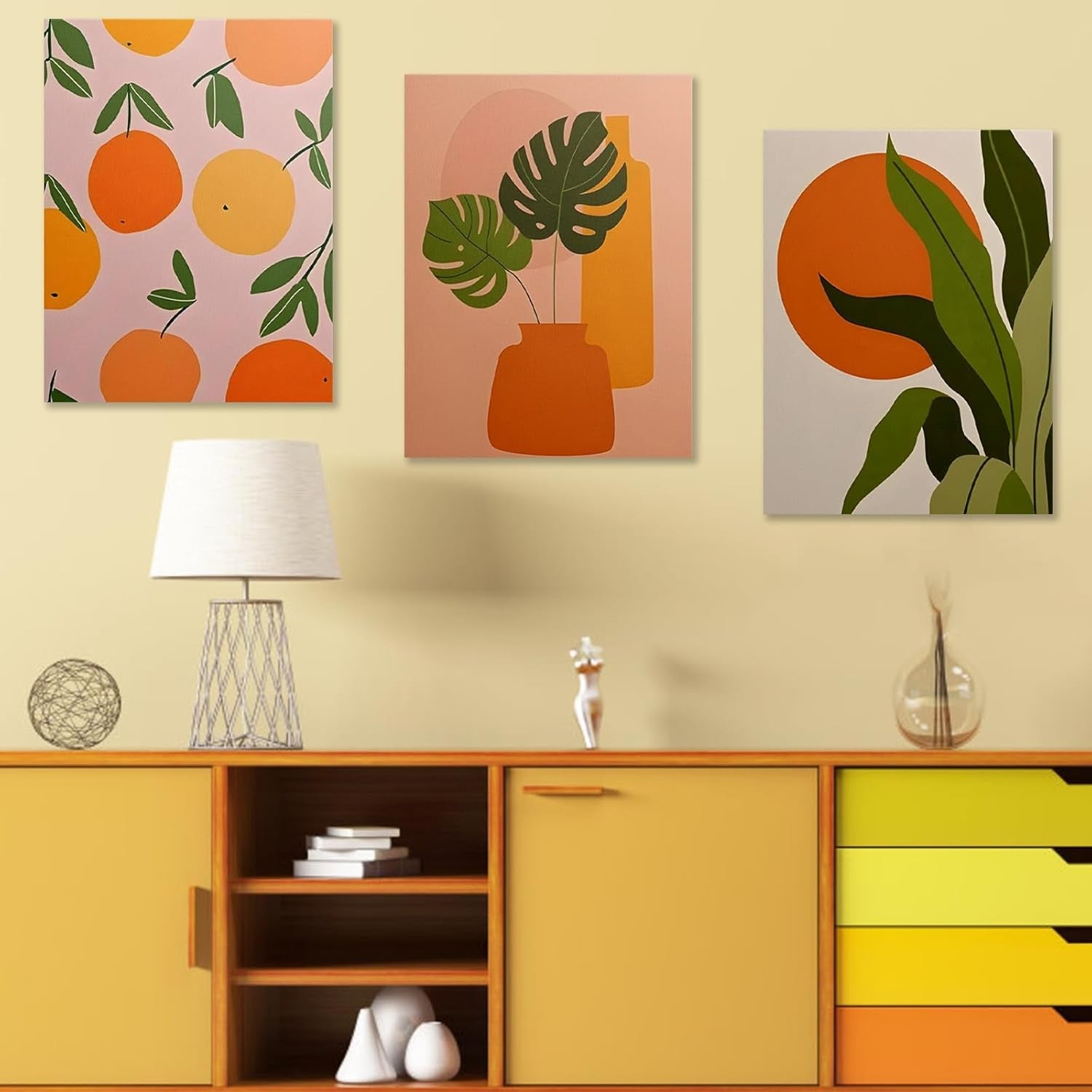 Boho Botanical Wall Art Set of 3 Framed Canvas 12x16in