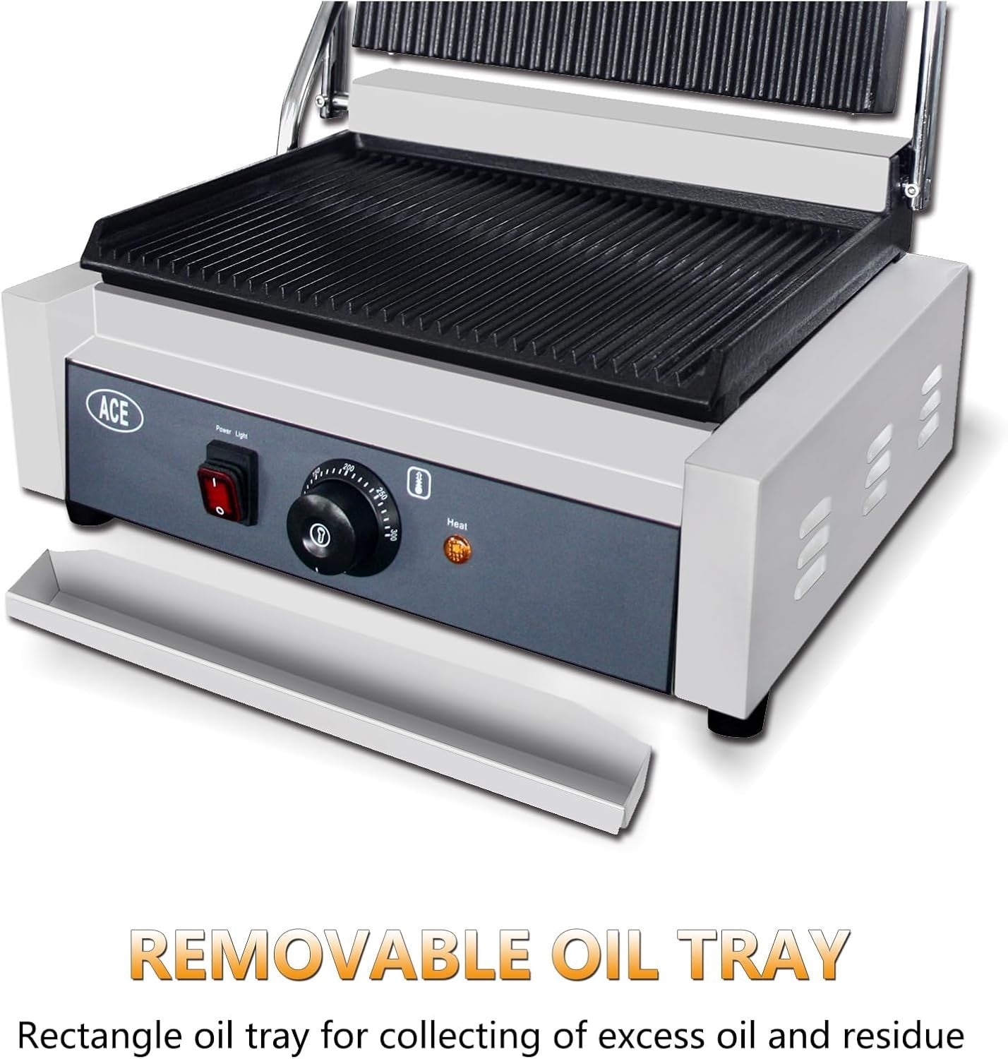 Commercial Panini Press 2200W 34x22cm Ribbed Grill Blue