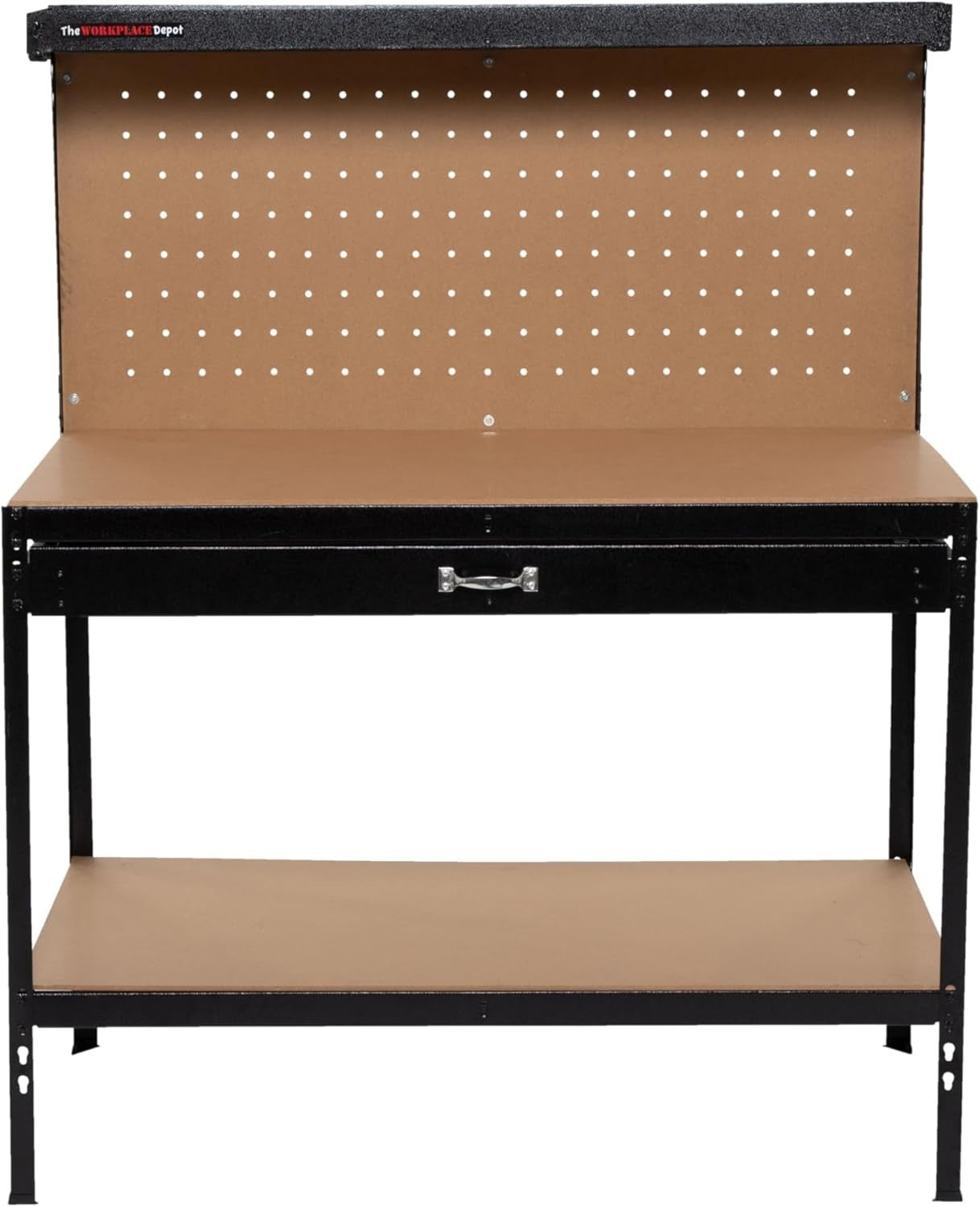 Heavy Duty Workshop Tool Bench Steel Frame Drawer Pegboard Shelves 230kg