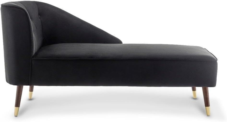 Modern Black Velvet Tufted Right Hand Chaise Lounge Chair Bedroom 160cm