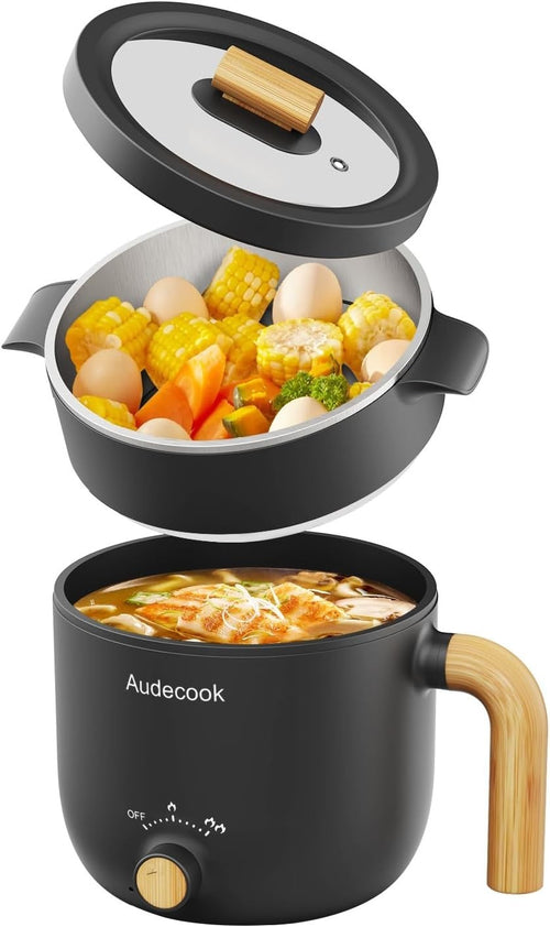 Portable Electric Hot Pot with Steamer | 1.5L Non-Stick Cooker, Dual Heat